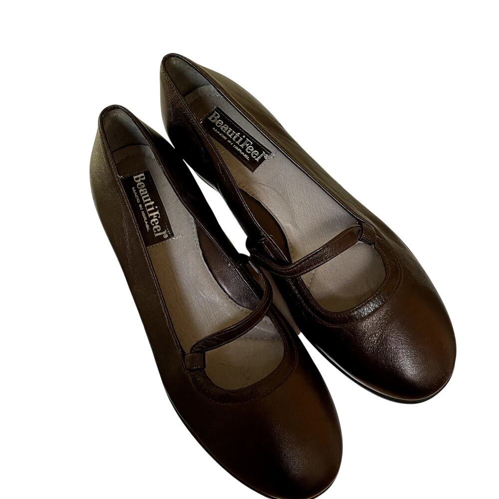 BeautiFeel Leather Mary Jane Pumps 36 Brown Womens Comfort Low Wedge